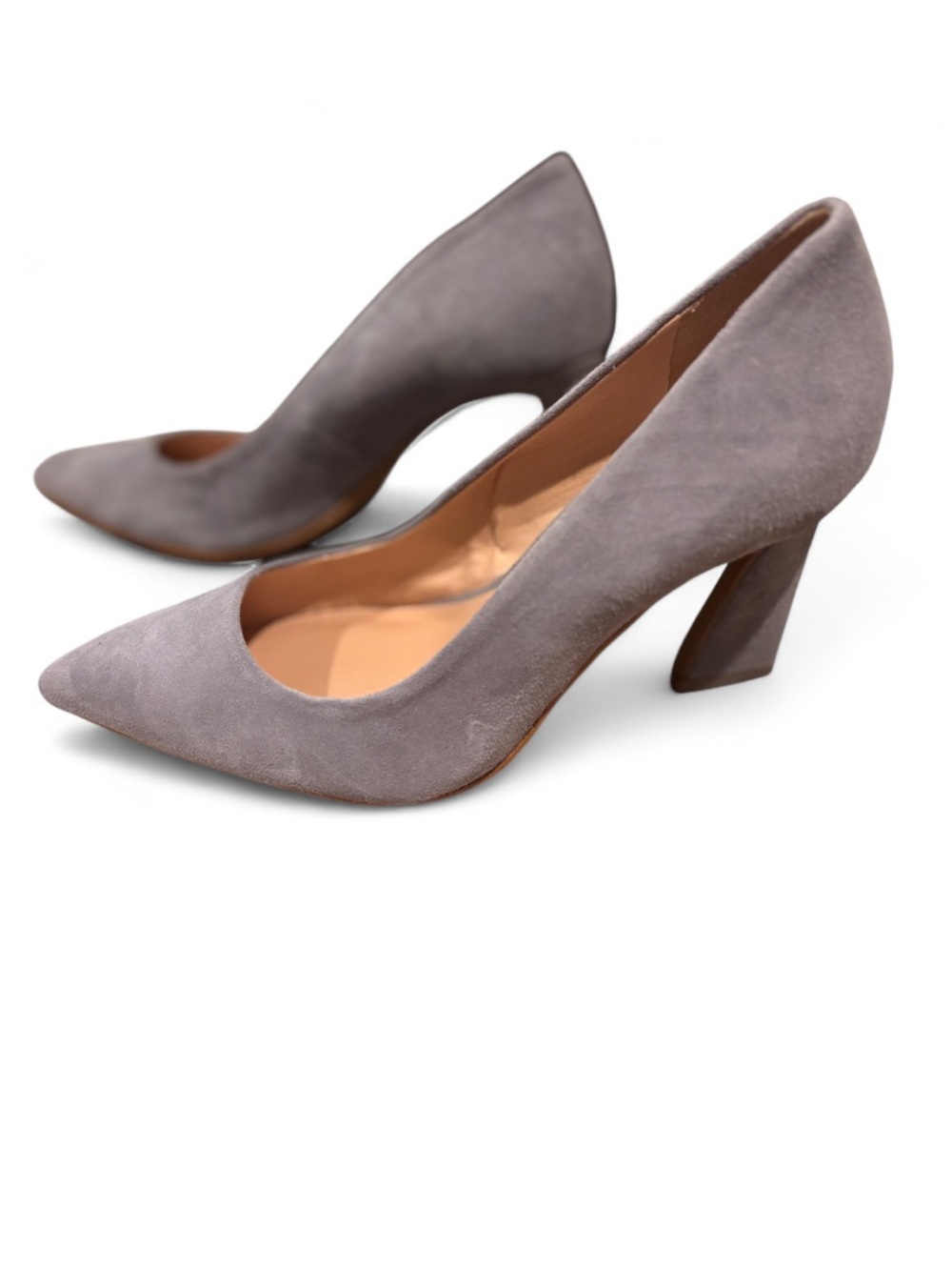 Vince Camuto Thanley Grey Suede Pointed-Toe Block Heel Pumps 6M kitten heel